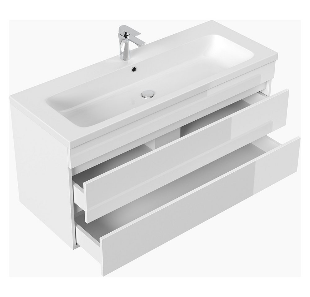 Lomadox Waschtisch FROME-02, 120 cm, hängend, weiß Hochglanz, mit 2 Schubladen Bild 3