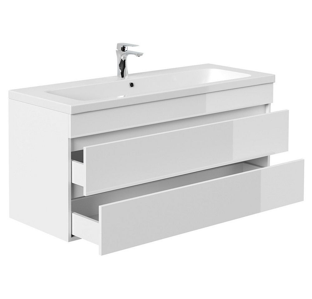 Lomadox Waschtisch FROME-02, 120 cm, hängend, weiß Hochglanz, mit 2 Schubladen Bild 4