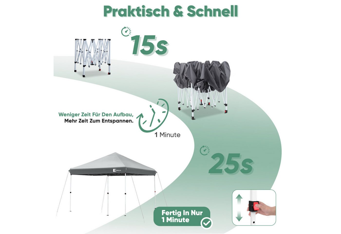 SUNULA Faltpavillon 3x3 m Pavillion Wasserdicht Pop Up Gartenpavillon Winterfest, mit 0 Seitenteilen, Wetterfester Schutz, Leichter Aufbau, Inklusive Tragetasche & Zubehör Bild 3