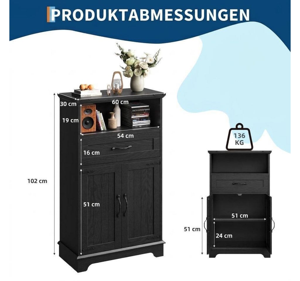 GarveeMore Badkommode Aufbewahrungsschrank Landhausstil mit Türen und Schubladen, Stauraum (1 St) Bild 2