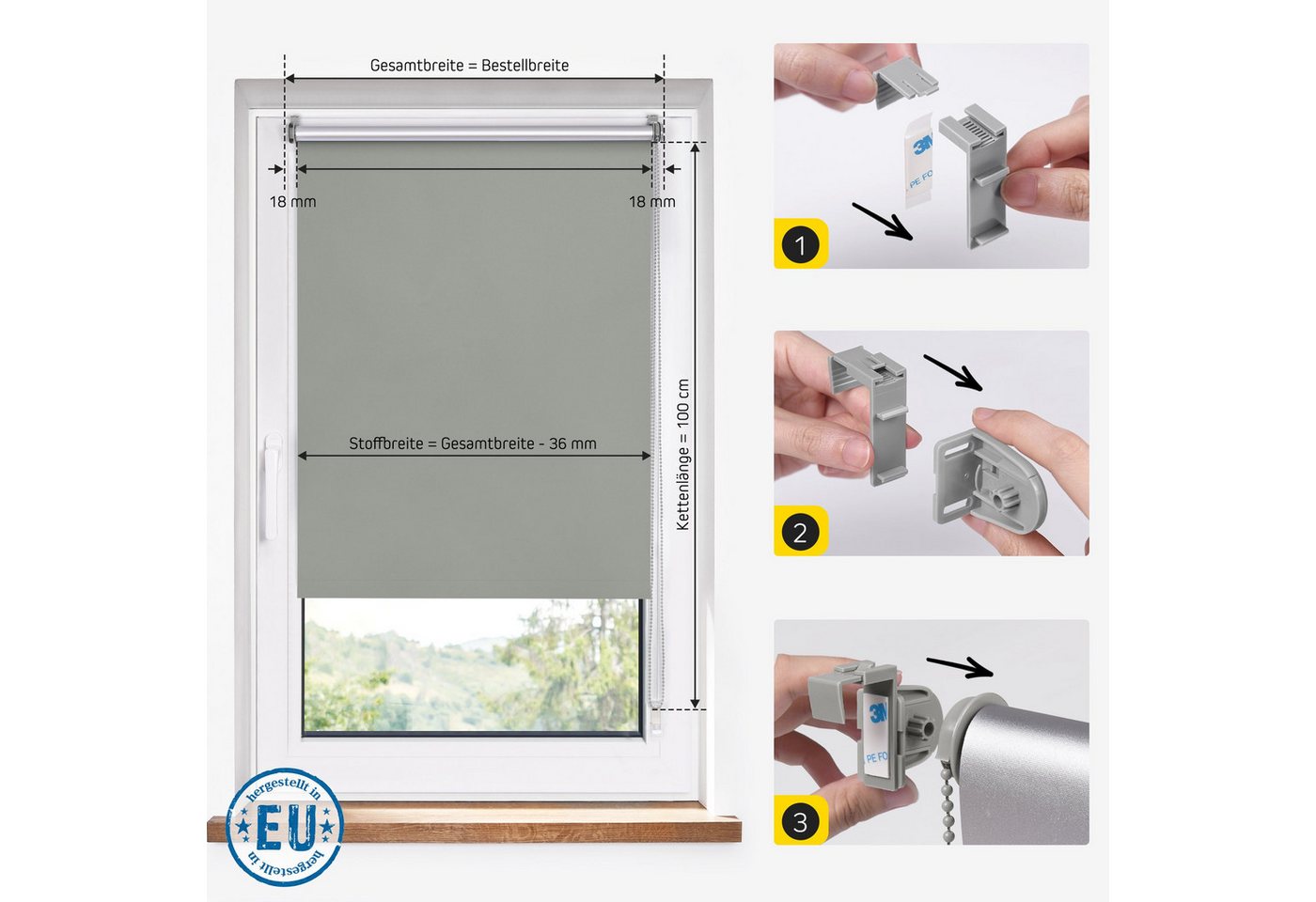 Verdunklungsrollo Thermorollo, 30 x 130 cm, dunkelgrau [Stoffbreite 26,6 cm], jalousiescout, verdunkelnd, ohne Bohren, freihängend, Klemmfix, Thermo-Rollo Vollverdunkelnd Thermo-Beschichtung, energiesparend