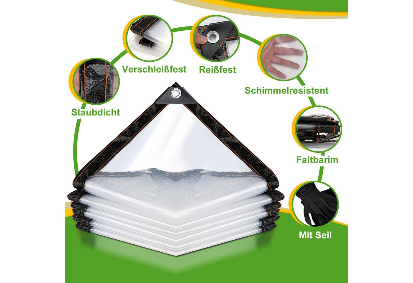 Clanmacy Schutzplane 2x Transparente Plane mit Ösen wasserdichte Abdeckplane aus PE 2 × 1 m Bild 3