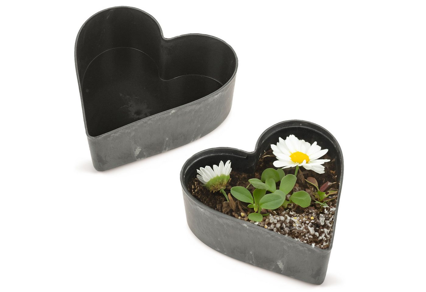 matches21 HOME & HOBBY Blumentopf Herz Pflanzschalen für draussen 2 Stk. schwarz marmoriert in 22 cm (2 St), Blumen-Schale als wetterfeste Friedhof-Schale Grab-Schmuck Grabschale Bild 4