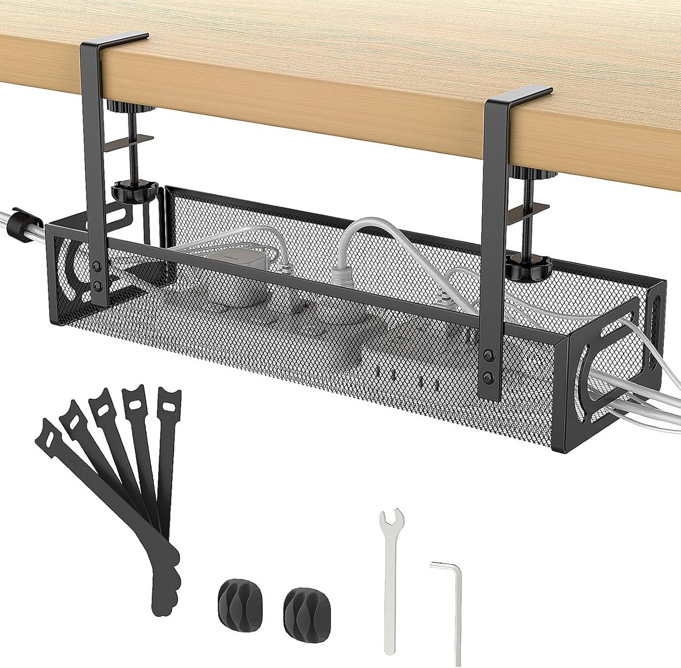 AIMAX Kabelkanal Schreibtisch, Kabelmanagement ohne Bohren mit Klemme, Kabelmanagement-Tablett mit Klemme unter dem Schreibtisch, Schwarz
