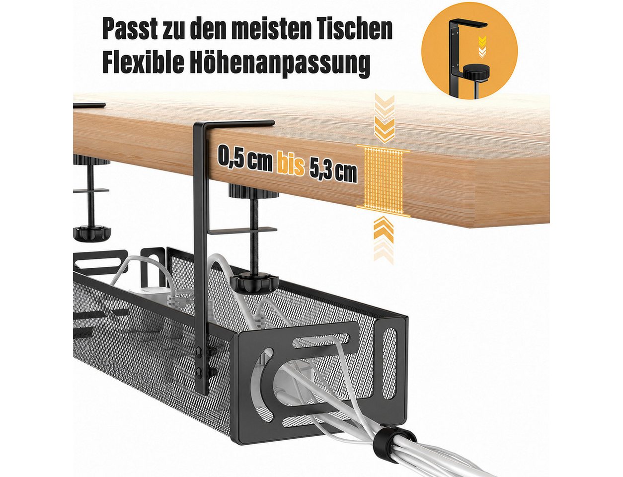 AIMAX Kabelkanal Schreibtisch, Kabelmanagement ohne Bohren mit Klemme, Kabelmanagement-Tablett mit Klemme unter dem Schreibtisch, Schwarz Bild 2