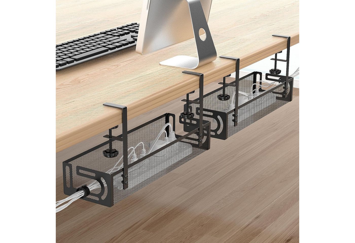 AIMAX Kabelkanal Schreibtisch, Kabelmanagement ohne Bohren mit Klemme, Kabelmanagement-Tablett mit Klemme unter dem Schreibtisch, Schwarz Bild 3