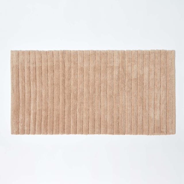 Beige Badematte & Duschvorleger, Geriffelt, 100% Baumwolle, Fadendichte 1500, 50 x 100cm - Homescapes