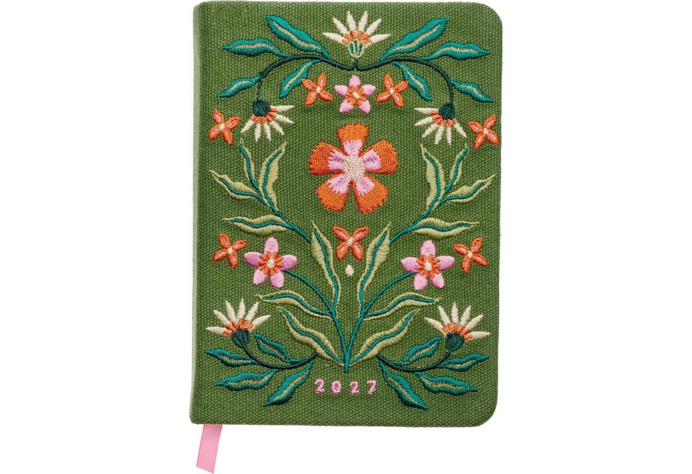 groh Verlag Taschenkalender Taschenkalender A6 2027: Blütenmotiv, bestickt, grün Bild 2