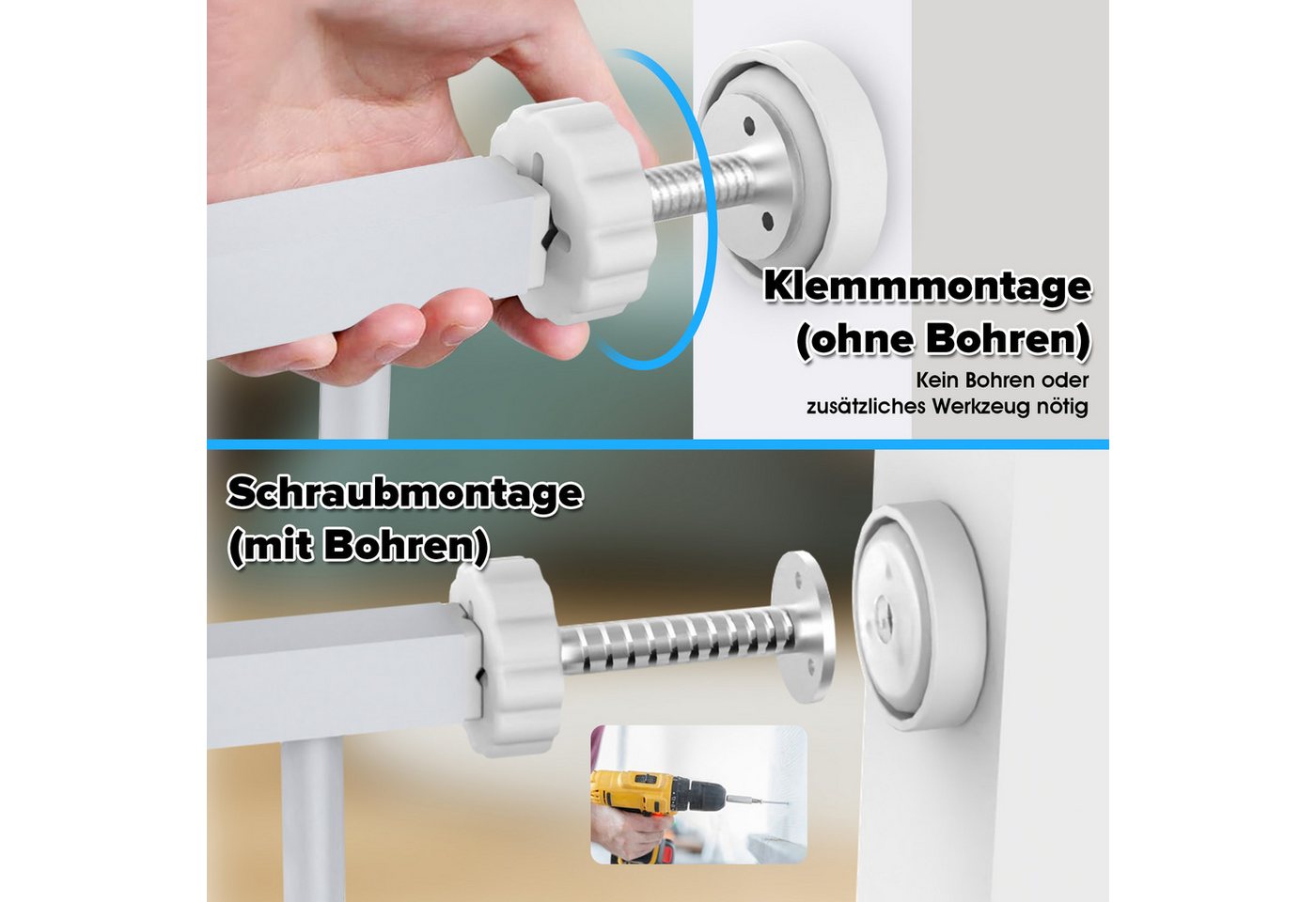 Hausright Treppenschutzgitter Katzengitter Extra hoch 140+40 cm mit Katzentür, für Katzen, bis 130cm, Ohne Bohren montierbar, 180° Türöffnung, 3,5 cm Gitterabstand Bild 2