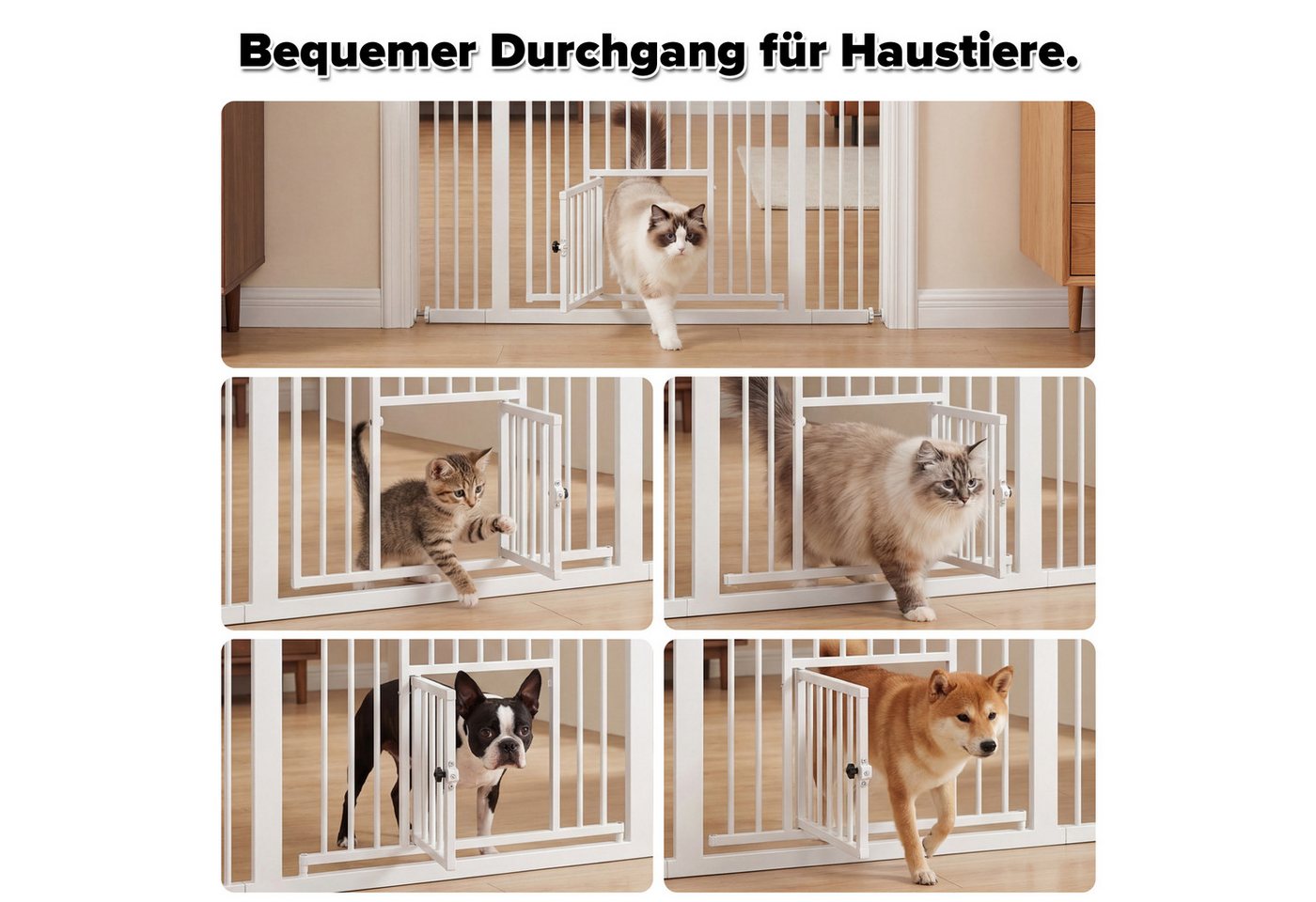 Hausright Treppenschutzgitter Katzengitter Extra hoch 140+40 cm mit Katzentür, für Katzen, bis 130cm, Ohne Bohren montierbar, 180° Türöffnung, 3,5 cm Gitterabstand Bild 3