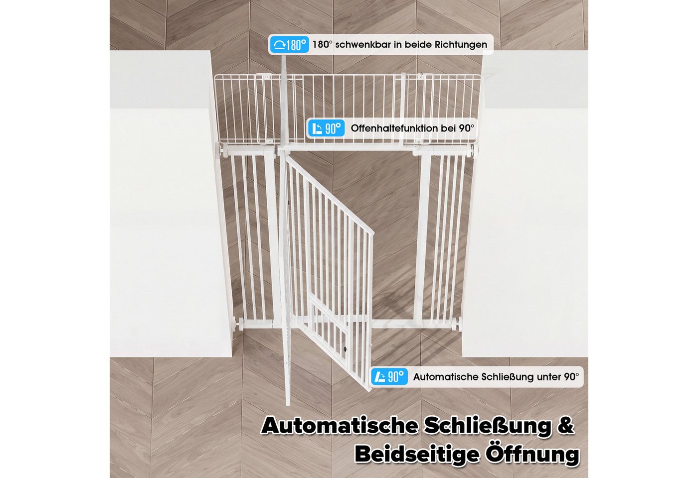 Hausright Treppenschutzgitter Katzengitter Extra hoch 140+40 cm mit Katzentür, für Katzen, bis 130cm, Ohne Bohren montierbar, 180° Türöffnung, 3,5 cm Gitterabstand Bild 5