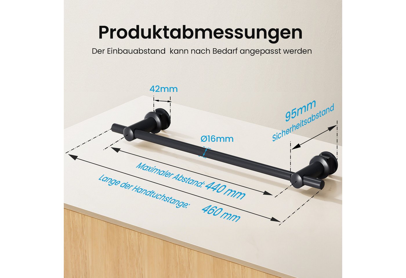 MEYKOERS Handtuchhalter für Badheizkörper, 46 cm, ohne Bohren, Für Rundrohre Ø 19/20/22/25 mm, Klemmmontage, Anthrazit Bild 5