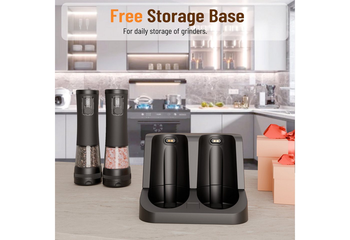 Fyrove Salz-/Pfeffermühle Elektrische 2er-Set, 5-stufig, USB-C, LCD, 100 ml, Keramik, leise, Geschenkset Bild 2