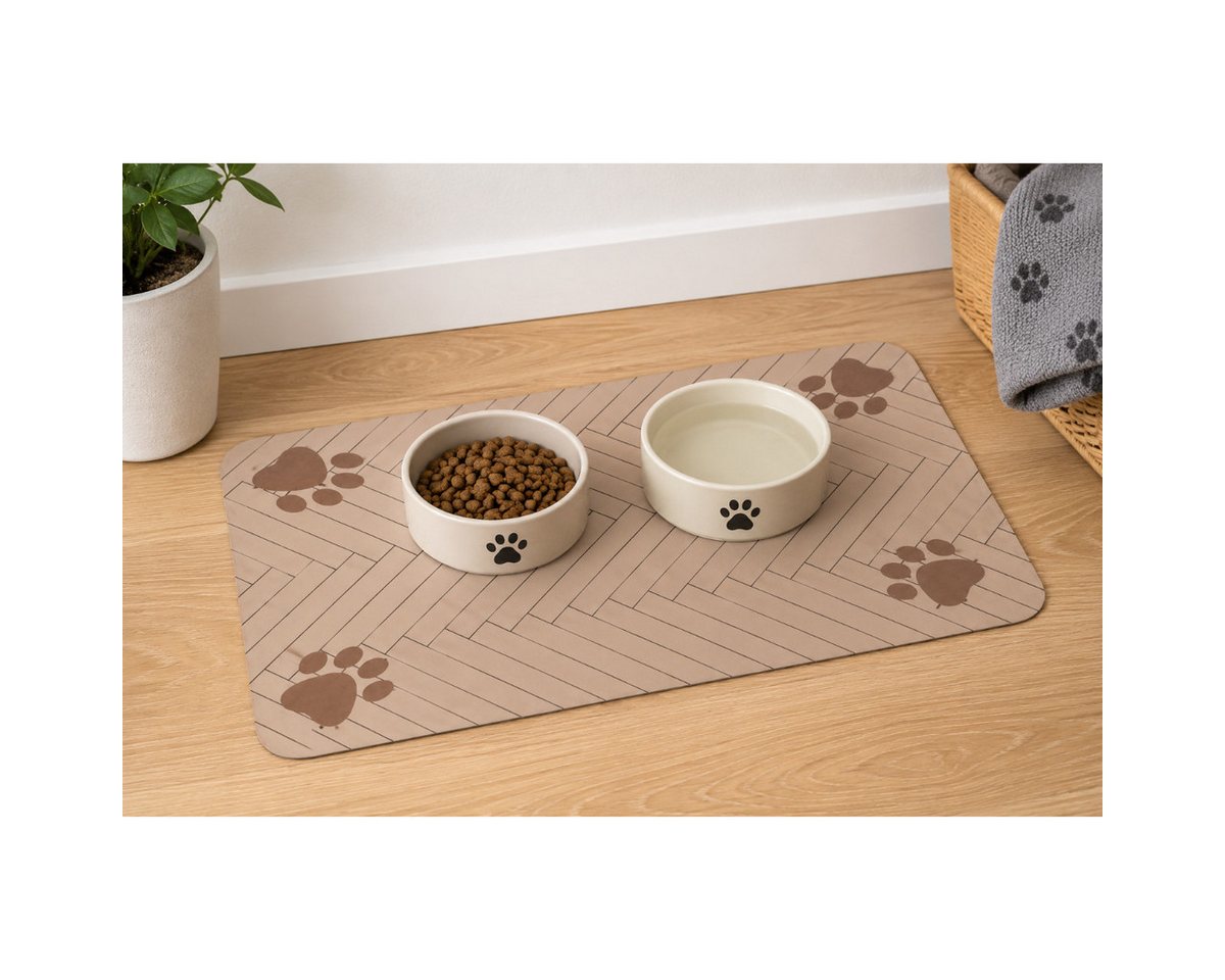 R2 Invest Napfunterlage 30 x 40 cm Haustier Futterplatz Matte mit Pfotenmotiv Bild 3