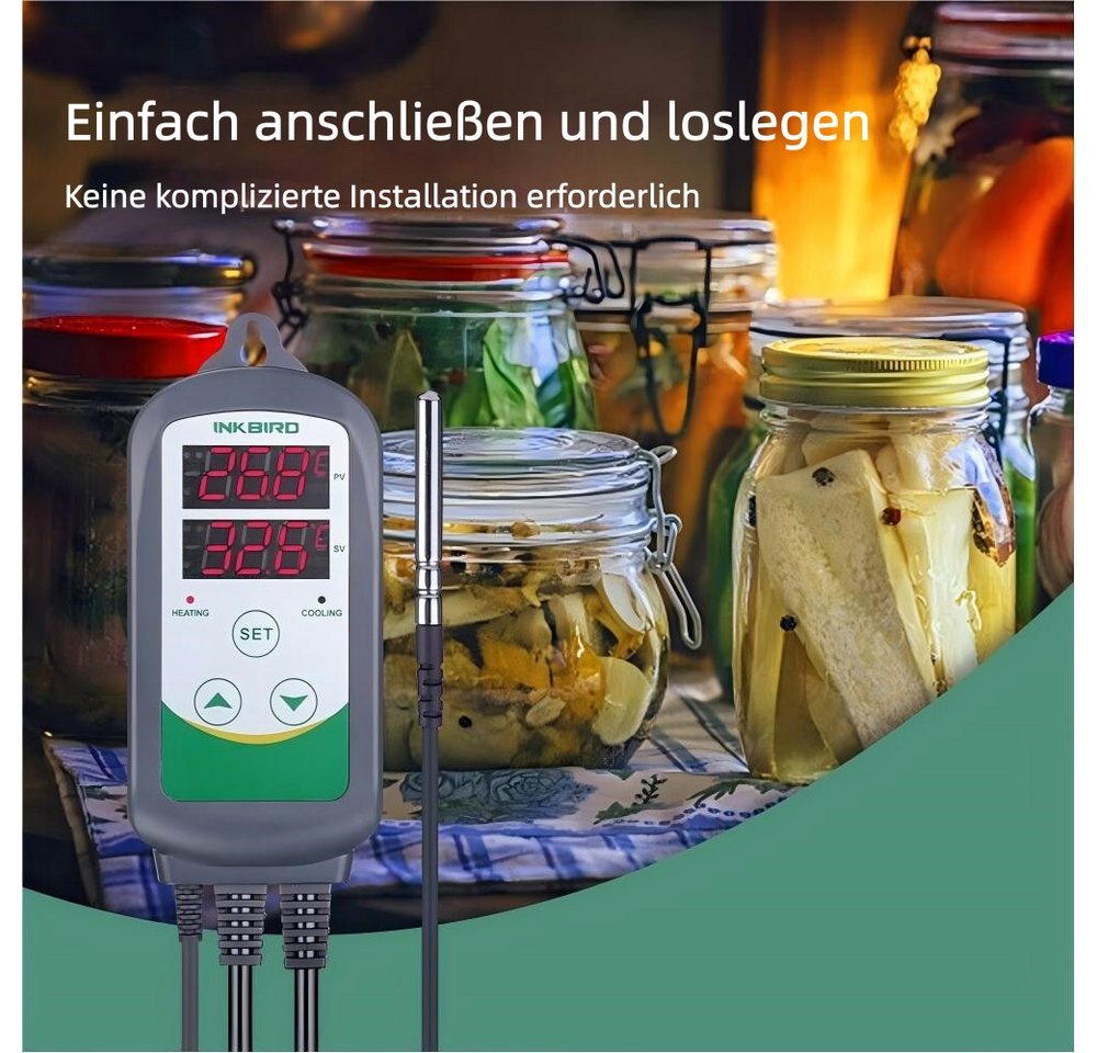 INKBIRD Raumthermostat ITC-308S Digitale Temperaturregler, Abnehmbar Metallsonde CF, max. 240 V AC V, Betriebsart: Heizen / Kühlen, (1-St), Doppeltes Displayfenster Bild 2