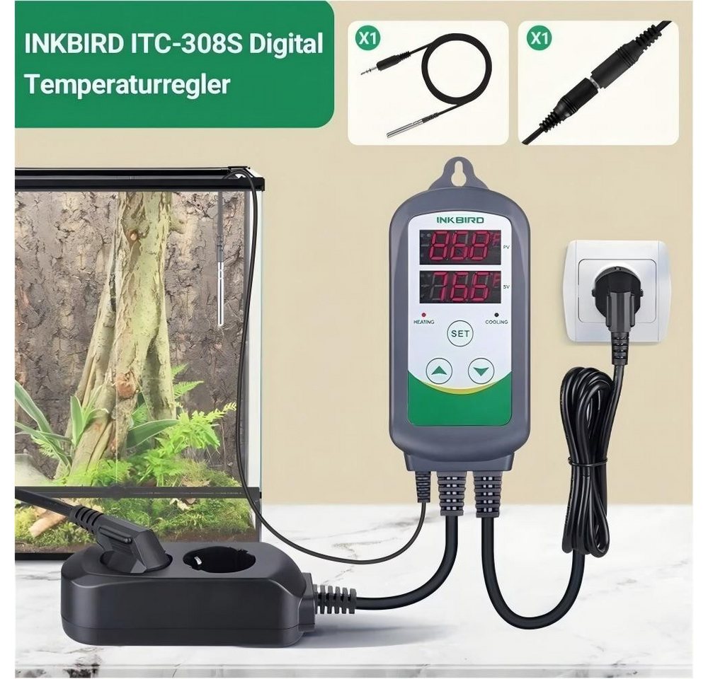 INKBIRD Raumthermostat ITC-308S Digitale Temperaturregler, Abnehmbar Metallsonde CF, max. 240 V AC V, Betriebsart: Heizen / Kühlen, (1-St), Doppeltes Displayfenster Bild 3