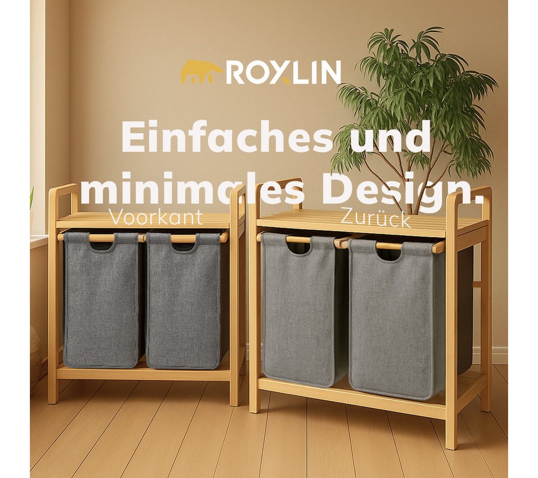 Roxlin Wäschekorb Bambus Wäschekorb 100L mit 2 Fächern Ablage und herausnehmbaren Bild 3