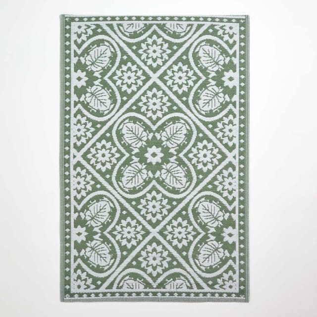 Homescapes - Grüner Outdoor-Teppich mit floralem Blattmuster, 122 x 182 cm