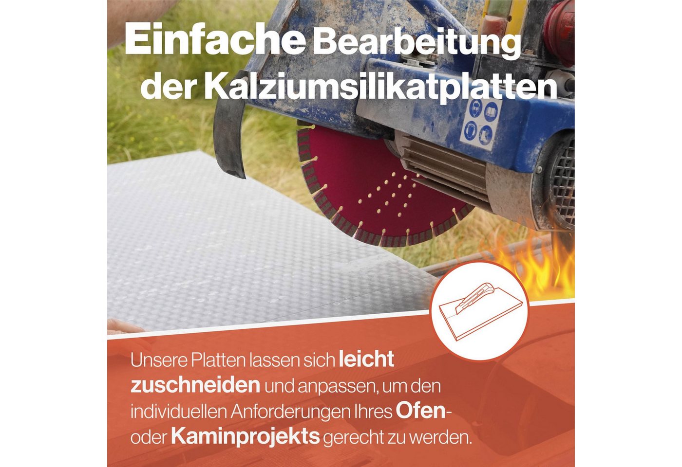 Feuerfest 123 GmbH Dämmplatte Kalziumsilikatplatten 3er Set 500x300x60 mm, (3er-Set), niedrige Wärmeleitfähigkeit, hitzebeständig bis 1.000 °C Bild 4