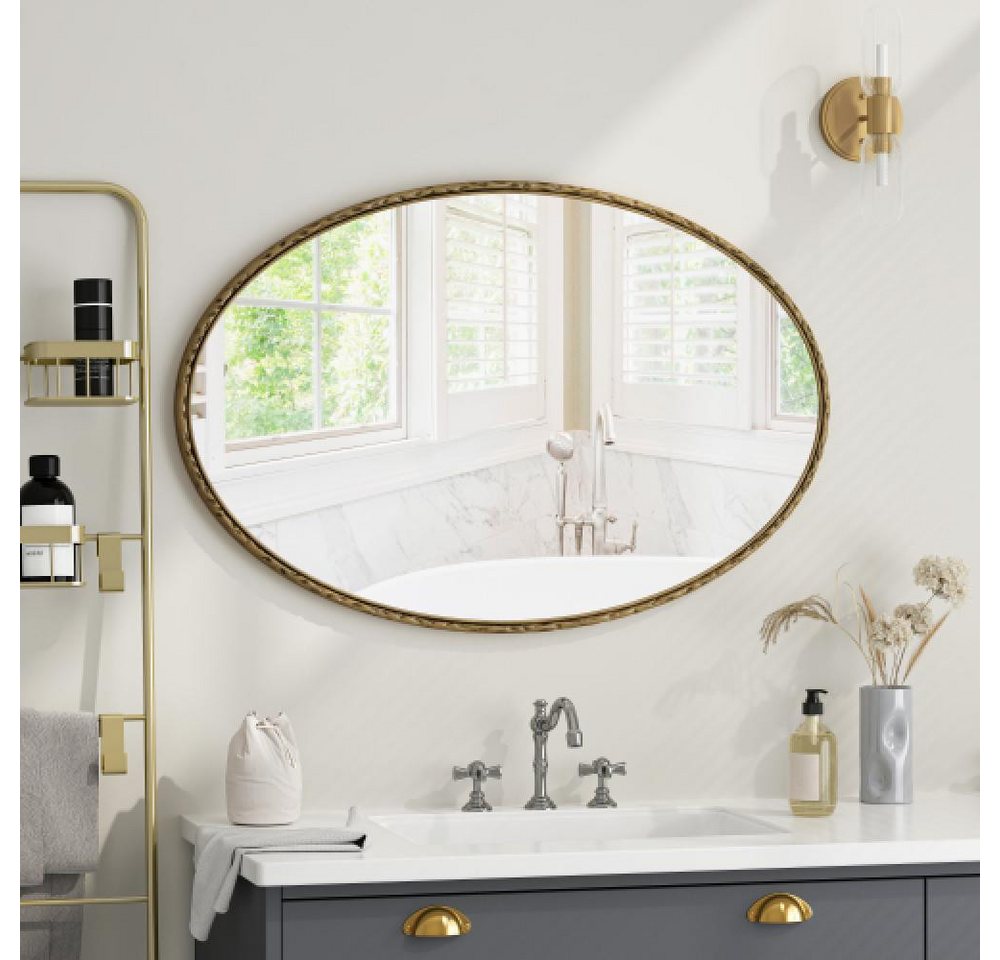 BBWL Badspiegel Ovaler Retro Wandspiegel aus Eisen, Antik-Look, Vintage, Badezimmerspiegel, Wohnzimmer, Schlafzimmer, 65x100cm, Glas, MDF