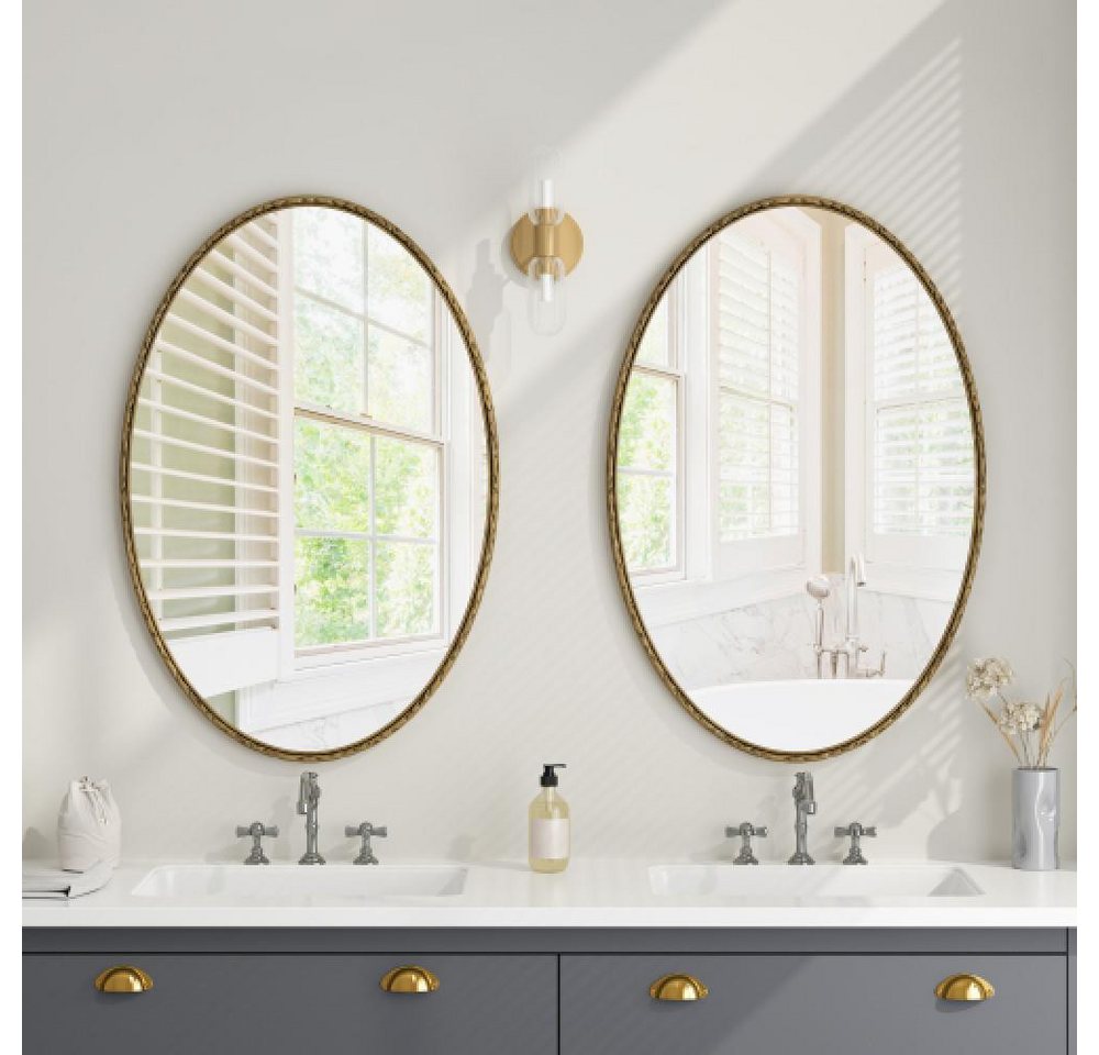 BBWL Badspiegel Ovaler Retro Wandspiegel aus Eisen, Antik-Look, Vintage, Badezimmerspiegel, Wohnzimmer, Schlafzimmer, 65x100cm, Glas, MDF Bild 2