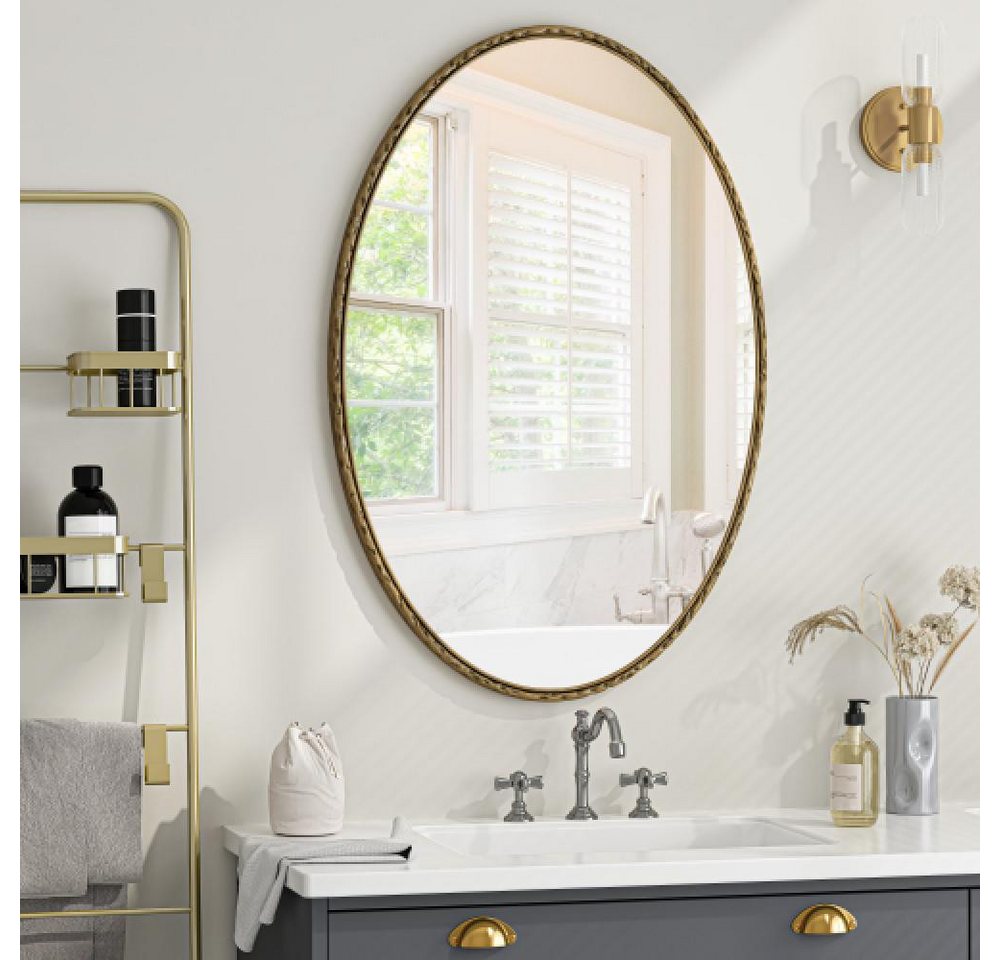 BBWL Badspiegel Ovaler Retro Wandspiegel aus Eisen, Antik-Look, Vintage, Badezimmerspiegel, Wohnzimmer, Schlafzimmer, 65x100cm, Glas, MDF Bild 5