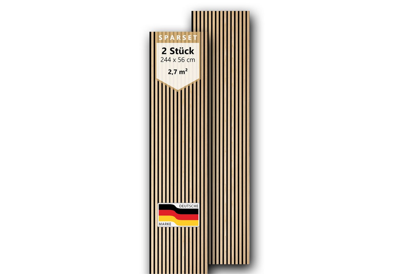 SONIDO Wandpaneel Sparset XXL Premium Akustikpaneele mit Eiche Echtholzoberfläche, BxL: 56,00x244,00 cm, 1,36 qm, (Sparset mit 2, 3 oder 4 Paneelen, 2-tlg., Versandkostenfreie Lieferung) 15 Leisten mit schwarzem 9 mm Filz-Akustikträger je Paneel Bild 4
