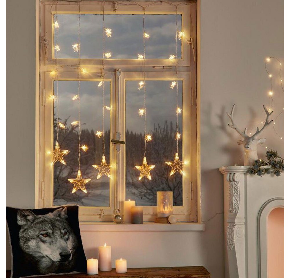 Home-trends24.de LED-Lichterkette Lichtervorhang Beleuchtung Sterne Weihnachten Timer Warmweiß Bild 2