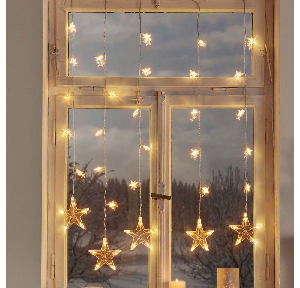 Home-trends24.de LED-Lichterkette Lichtervorhang Beleuchtung Sterne Weihnachten Timer Warmweiß Bild 3