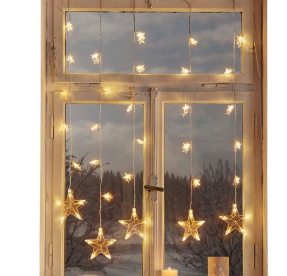 Home-trends24.de LED-Lichterkette Lichtervorhang Beleuchtung Sterne Weihnachten Timer Warmweiß Bild 4