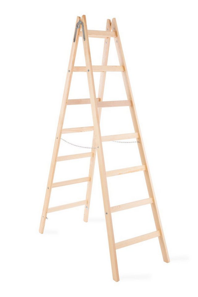 PROREGAL® Stehleiter Wood Double Giraffe Holz-Sprossen-Stehleiter mit Sicherheitsband (Leiter, Trittleiter, Bockleiter, Holzleiter, Sprossen-Doppellleiter), Mehrere Größen, vielseitig einsetzbar