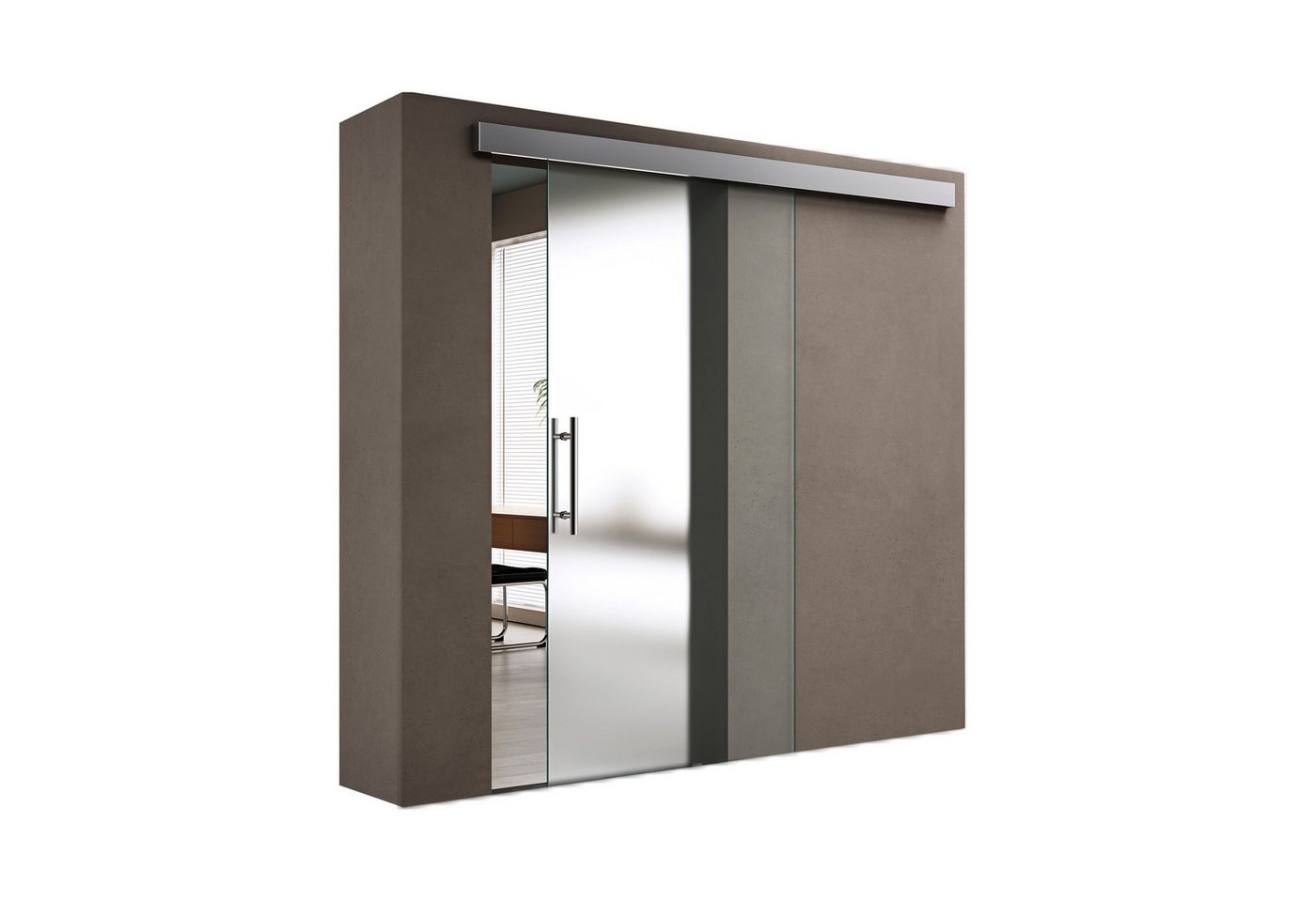 doporro Glasschiebetür Komplettset Soft-Close Zimmertür ESG satiniert H:205cm Amalfi TS12&14