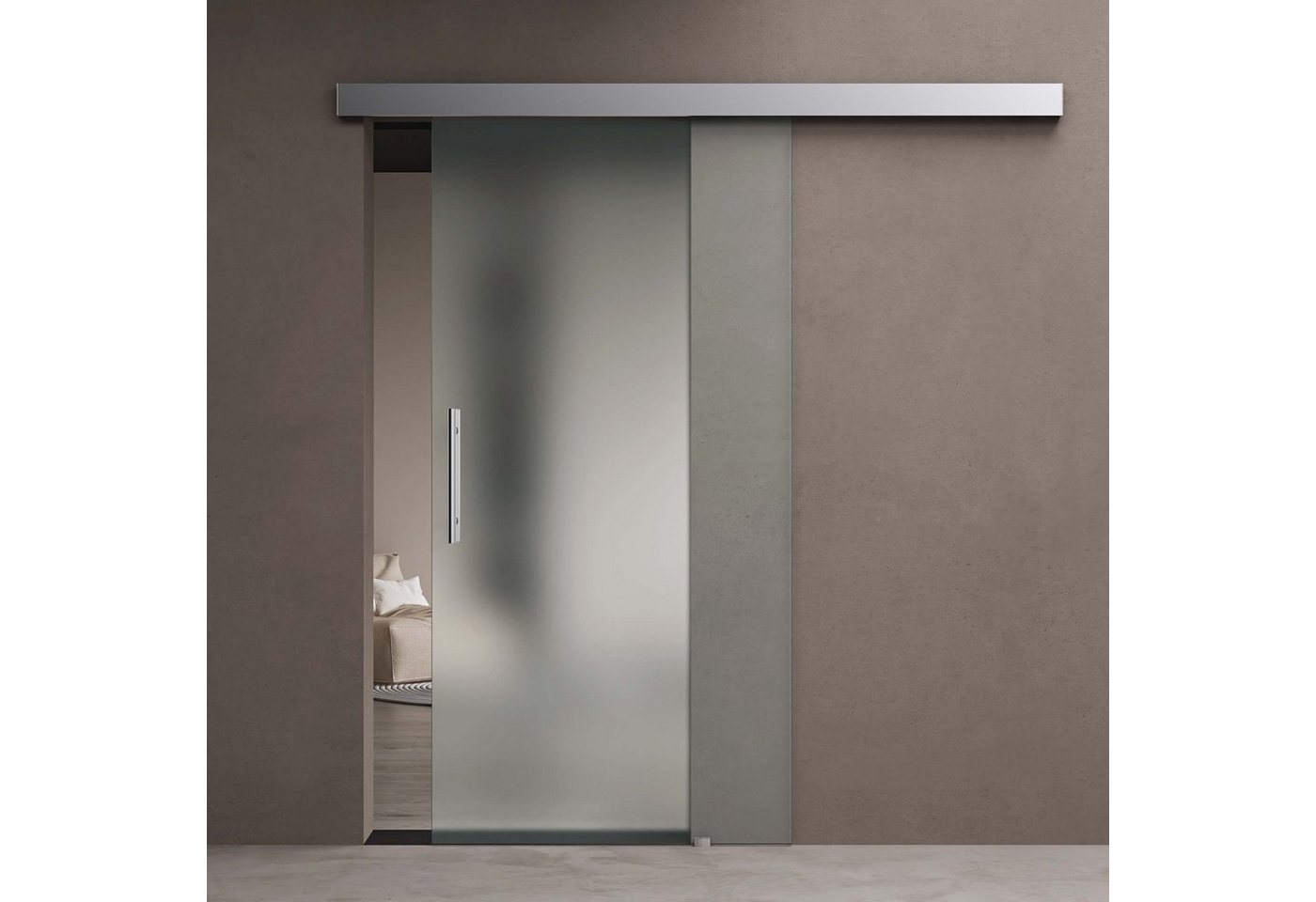 doporro Glasschiebetür Komplettset Soft-Close Zimmertür ESG satiniert H:205cm Amalfi TS12&14 Bild 3