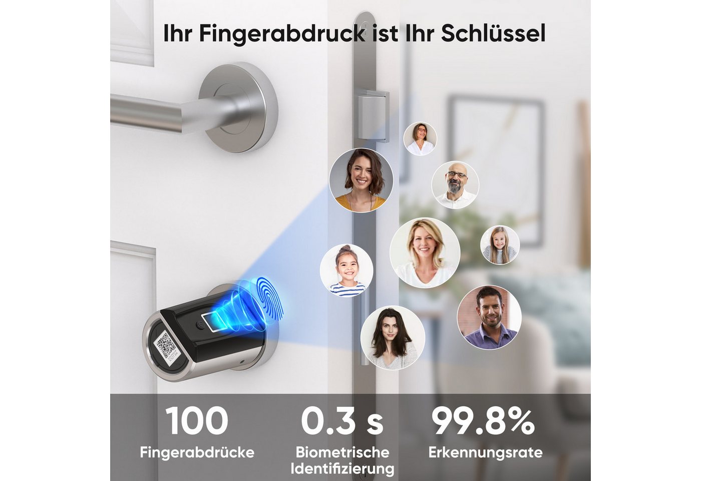 WE.LOCK Türschloss-Funksteuerung WELOCK Türschloss Fingerabdruck F51 für 30-70mm Türen, für Wohnungstüren, Zimmertüren, Bürotüren, Abstellraumtüren, Haustüren (Türen mit Traufe), Packung, Smartes türschloss x1, RFID-Karte x3, Anleitung x1, Zubehörbox x1, Fingerabdruck, RFID-Karte, APP, USB-Entsperrung, einfache Installation Bild 2