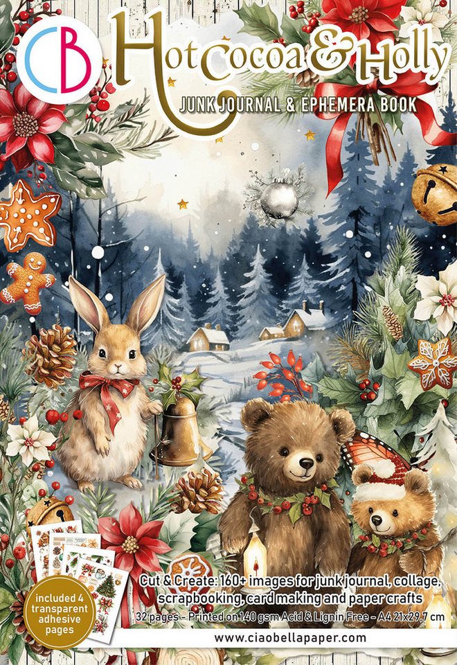 Ciao Bella Motivpapier Hot Cocoa & Holly, 32 Blatt