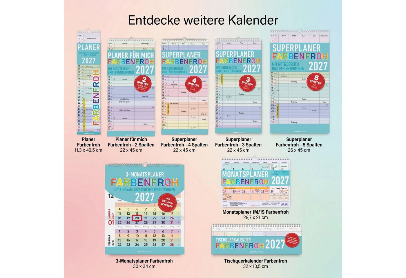 Alpha Edition Wandkalender Monatsplaner 1M/1S Farbenfroh 2027 Bild 4