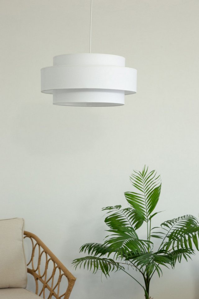 Licht-Erlebnisse Pendelleuchte GELO, ohne Leuchtmittel, Metall E27 Ø 40 cm H: max. 90 cm Weiß rund Modern Pendelleuchte