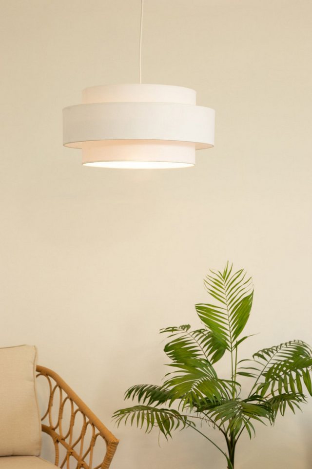 Licht-Erlebnisse Pendelleuchte GELO, ohne Leuchtmittel, Metall E27 Ø 40 cm H: max. 90 cm Weiß rund Modern Pendelleuchte Bild 2