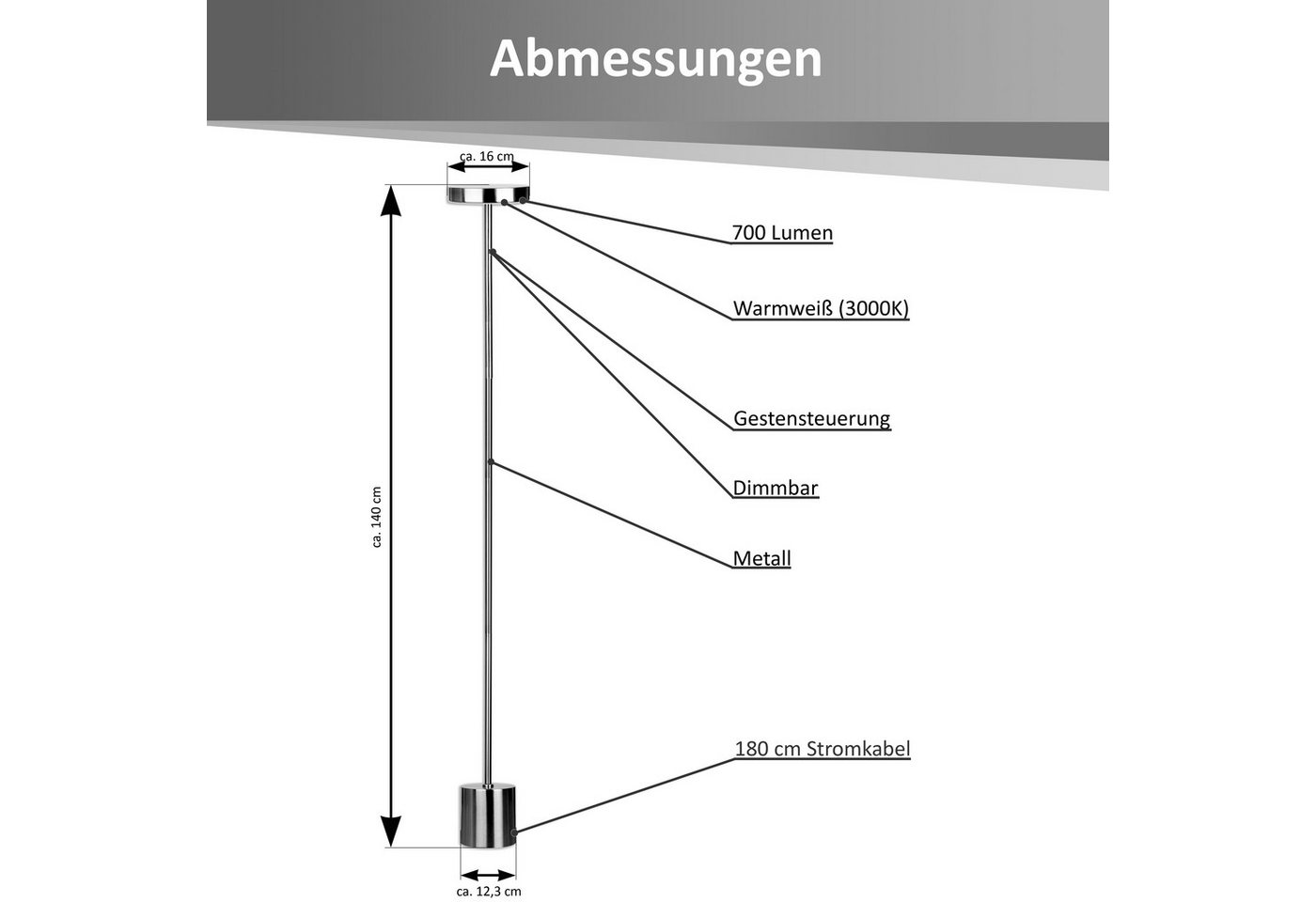 Northpoint LED Stehlampe Stehleuchte dimmbar mit Gestensteuerung für Wohnzimmer Bild 2