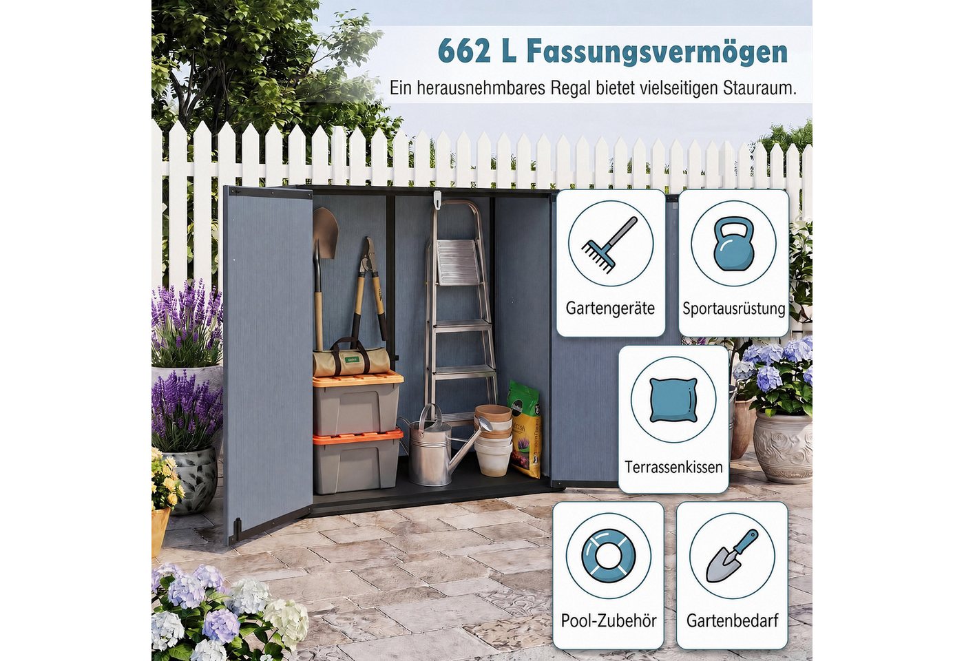 KOMFOTTEU Garten-Geräteschrank, Gartenbox Gartenschrank mit 2 abschließbaren Türen Bild 4