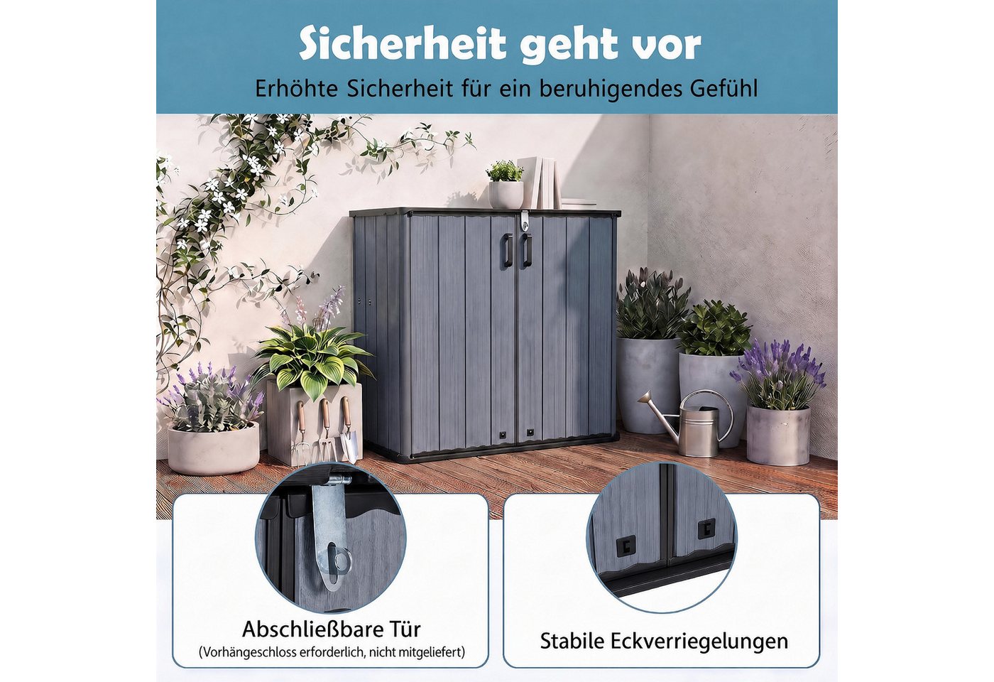 KOMFOTTEU Garten-Geräteschrank, Gartenbox Gartenschrank mit 2 abschließbaren Türen Bild 5
