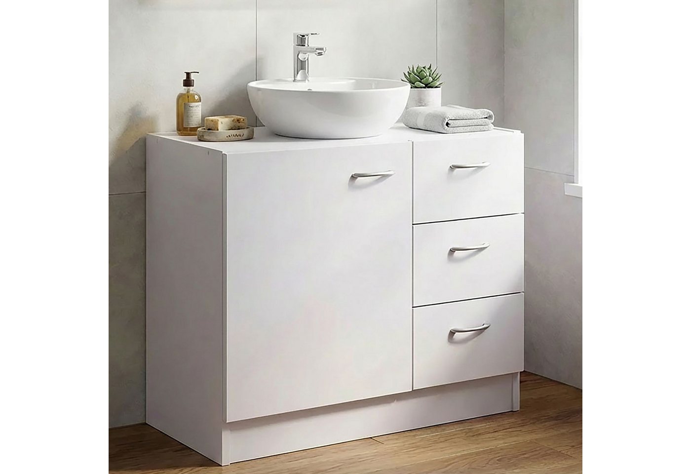 freiraum Waschbeckenunterschrank WL1.345 in Weiß, Holzwerkstoff - 63x54x30cm (BxHxT) Bild 5