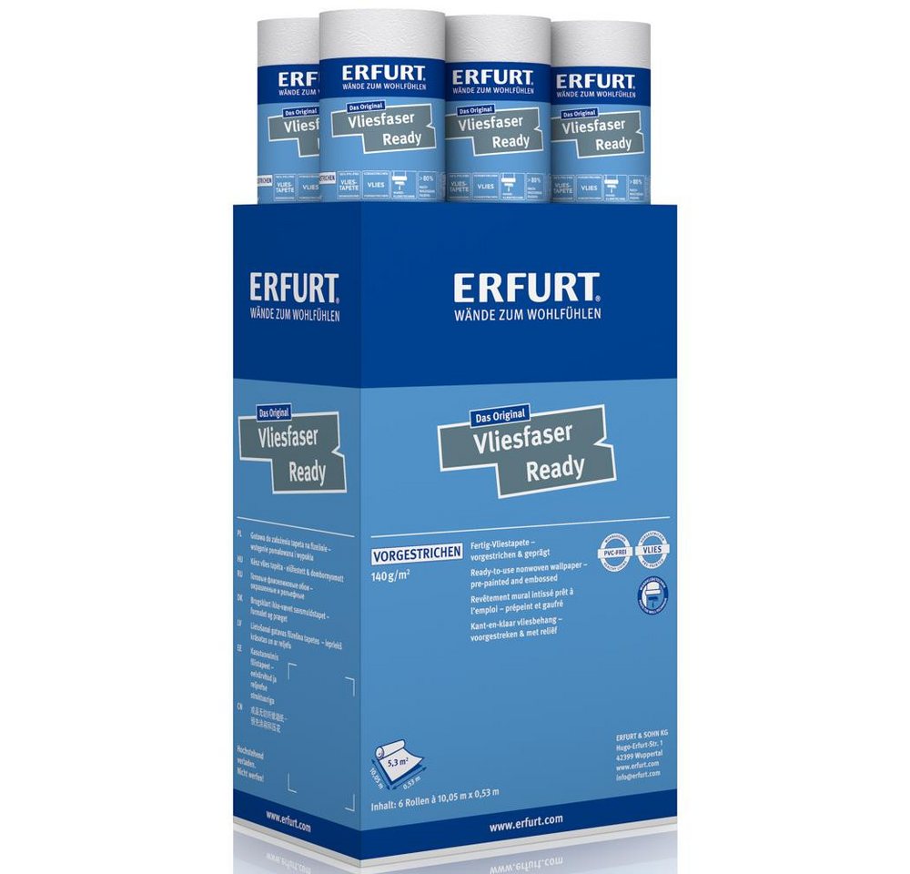 ERFURT Vliestapete 6 Rollen ERFURT VLIESFASER READY 303 weiße Tapete Strukturtapete, willkürliche Struktur, Kein Anstrich erforderlich Bild 3