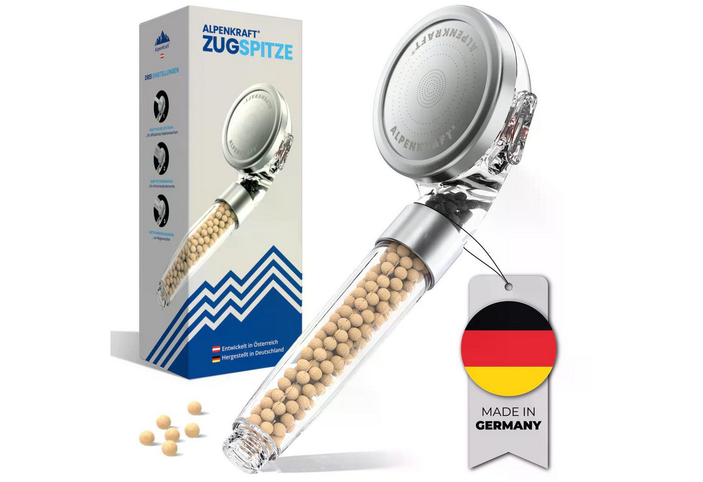 AlpenKraft Duschbrause ZugSpitze Premium mit Filter, (1-tlg), Integrierte Filtertechnologie, 3 Strahlarten und Wassersparend Bild 4