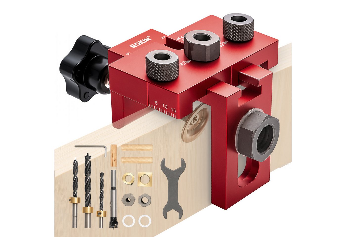 Youyijia Holzbohrer 3-in-1 Holzbohrlehre Set – Rote Taschenloch Bohrschablone, Dübellehren