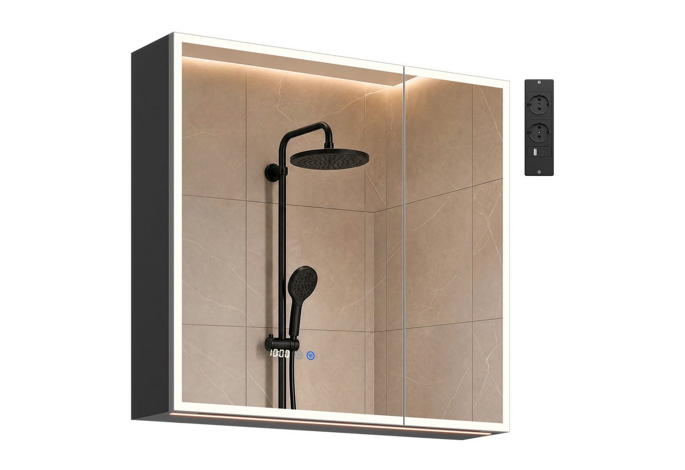 Woltu Spiegelschrank (1-St) Badezimmerschrank mit Beleuchtung Steckdosenleiste und Ablagen Bild 2