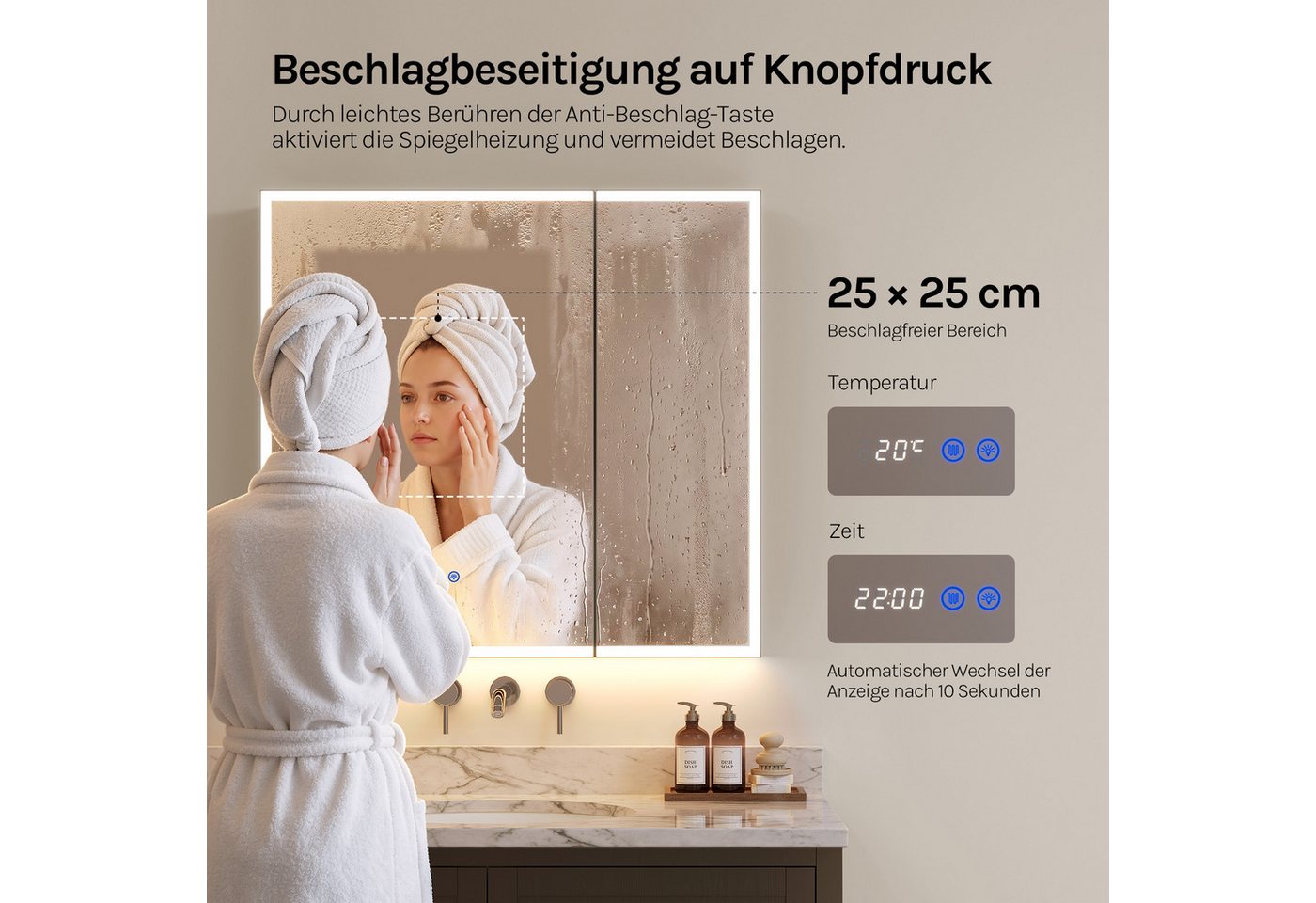 Woltu Spiegelschrank (1-St) Badezimmerschrank mit Beleuchtung Steckdosenleiste und Ablagen Bild 4