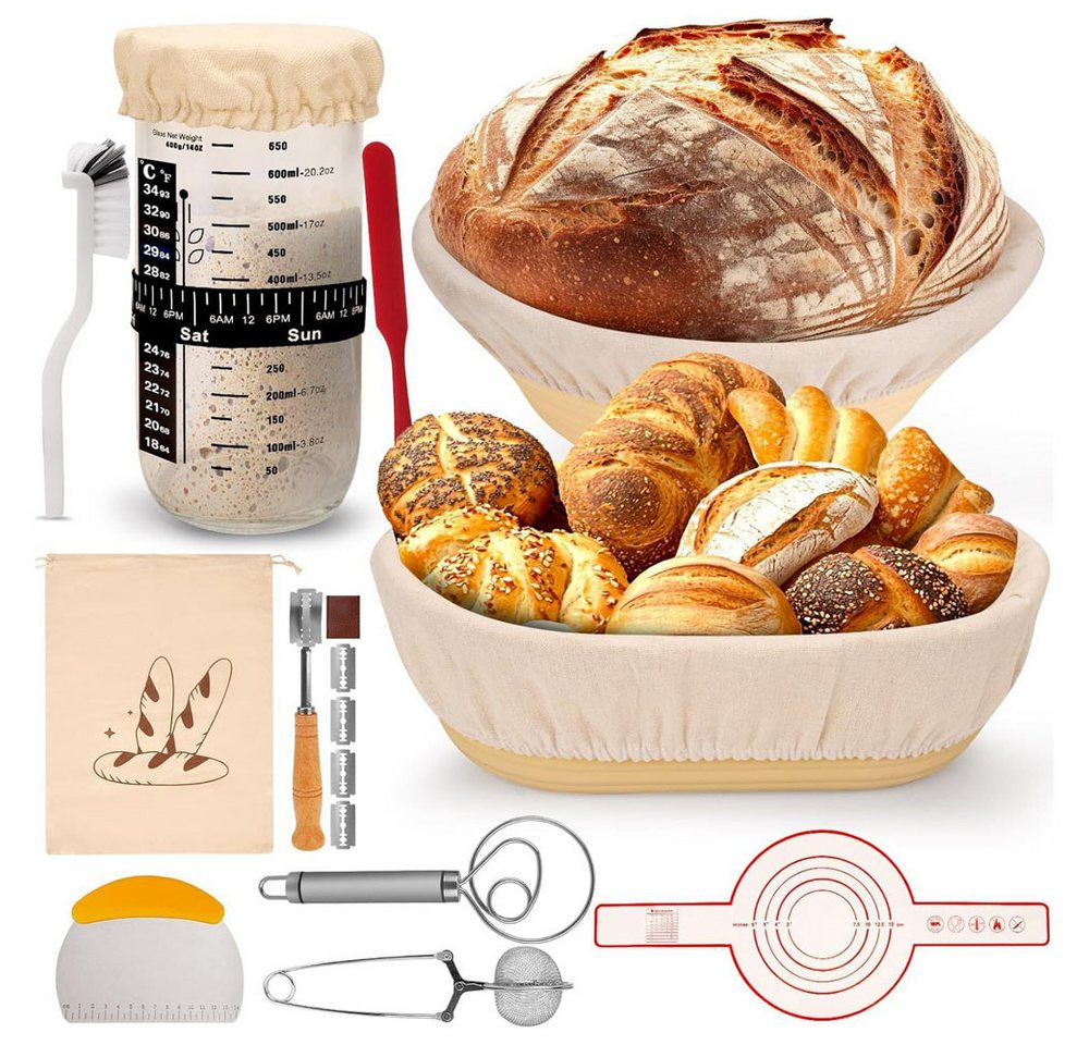 AFKSMILE Gärkorb 16-Teiliges Gärkörbchen Für Sauerteig Starter Set, Brot Backen ZubehöR, (16-tlg)