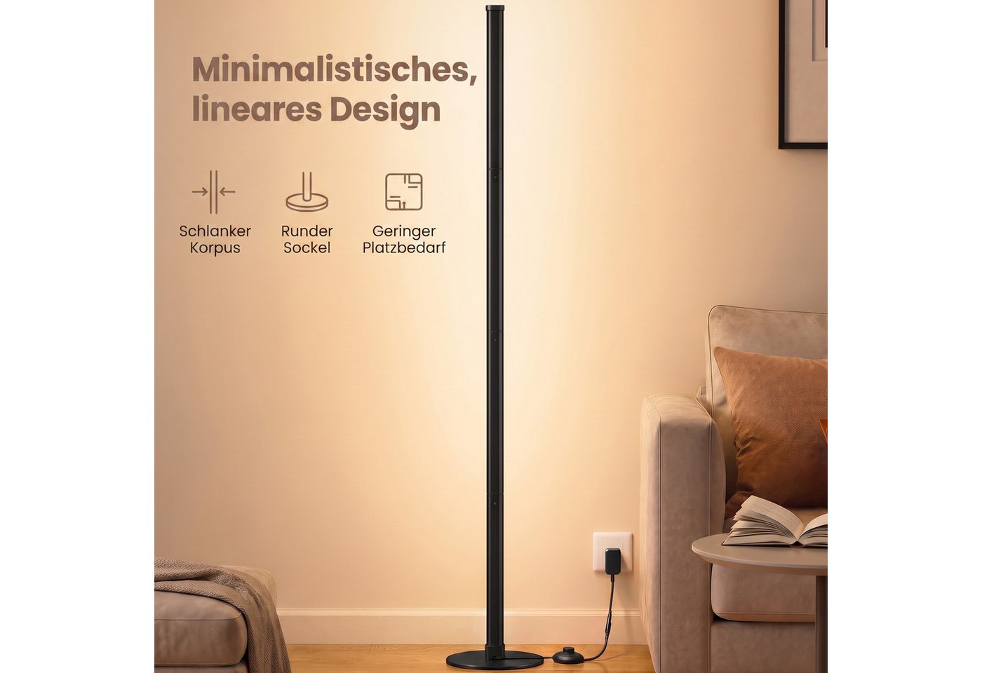 VASAGLE Stehlampe LED Wohnzimmer, Lampe Schlafzimmer, 18 x 18 x 139,4 cm, Dimmbar für Wohnzimmer 3000K Warmes Licht