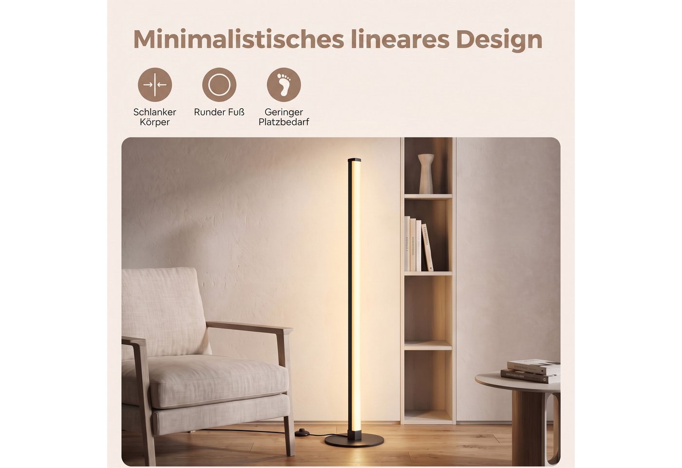 VASAGLE Stehlampe LED Wohnzimmer, Lampe Schlafzimmer, 18 x 18 x 139,4 cm, Dimmbar für Wohnzimmer 3000K Warmes Licht Bild 5